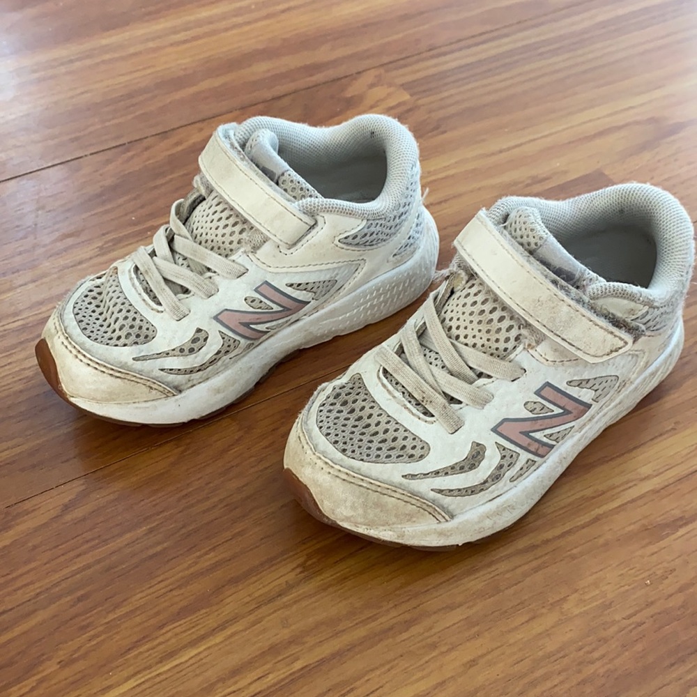 White and Pink Toddler Girl New Balances 8.5